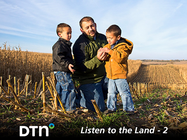 Kevin Ross with twin sons Carver (left) and Hollis. Having land in the family for more than a century drives the Ross family to want to preserve it for the future. (DTN/Progressive Farmer photo by Greg Lamp)